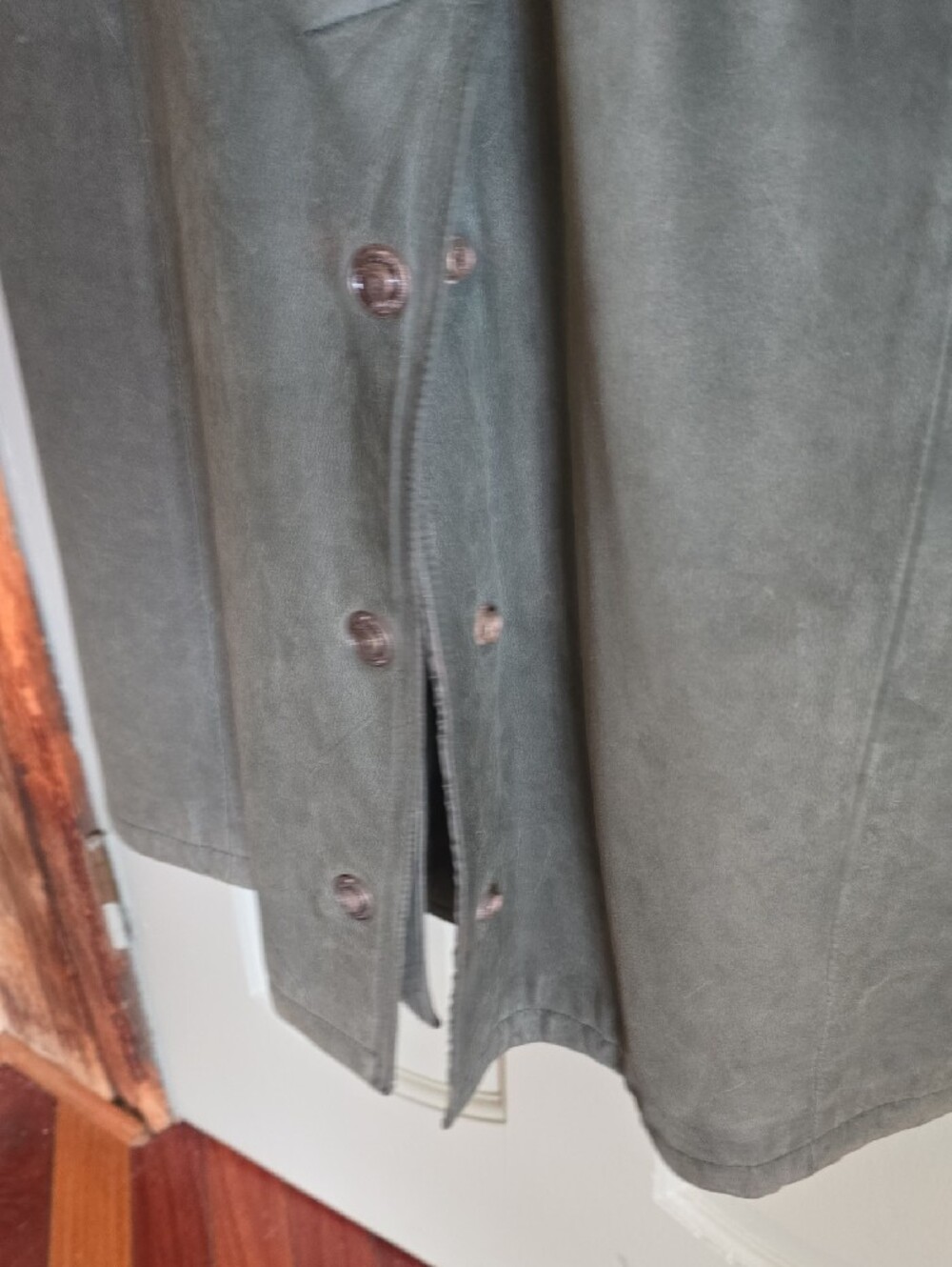 Women's Olive Green Leather Trench Coat by ADVENTURE BOUND by Wilsons - Picture 3 of 5